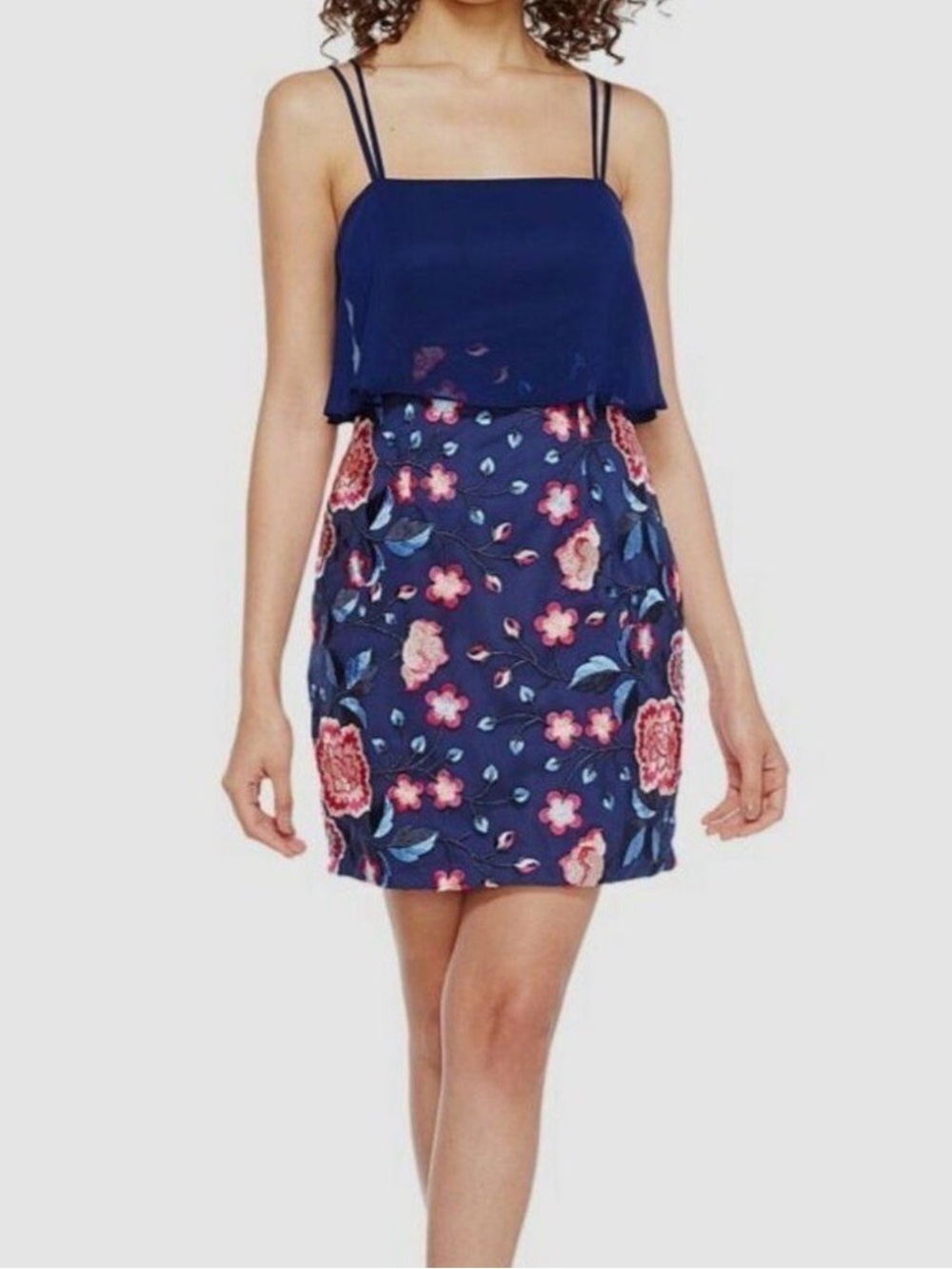 Aidan Mattox Navy Floral Embroidered Dress